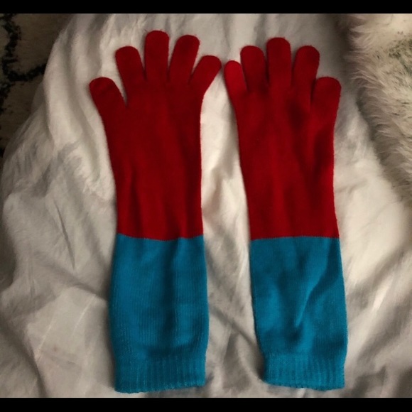 Two Toned AMERICAN APPAREL LONG GLOVES-RED/BLUE❄️ - Picture 1 of 4